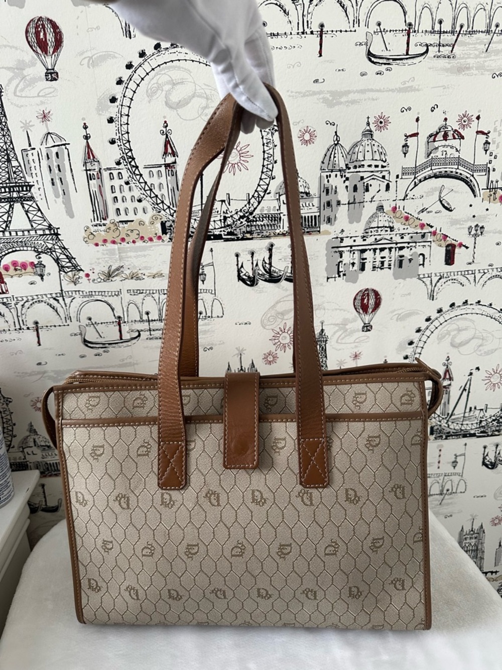 Honey comb Dior - Classic Tan and Beige Tote Bag - Women Bags fits 14” laptop